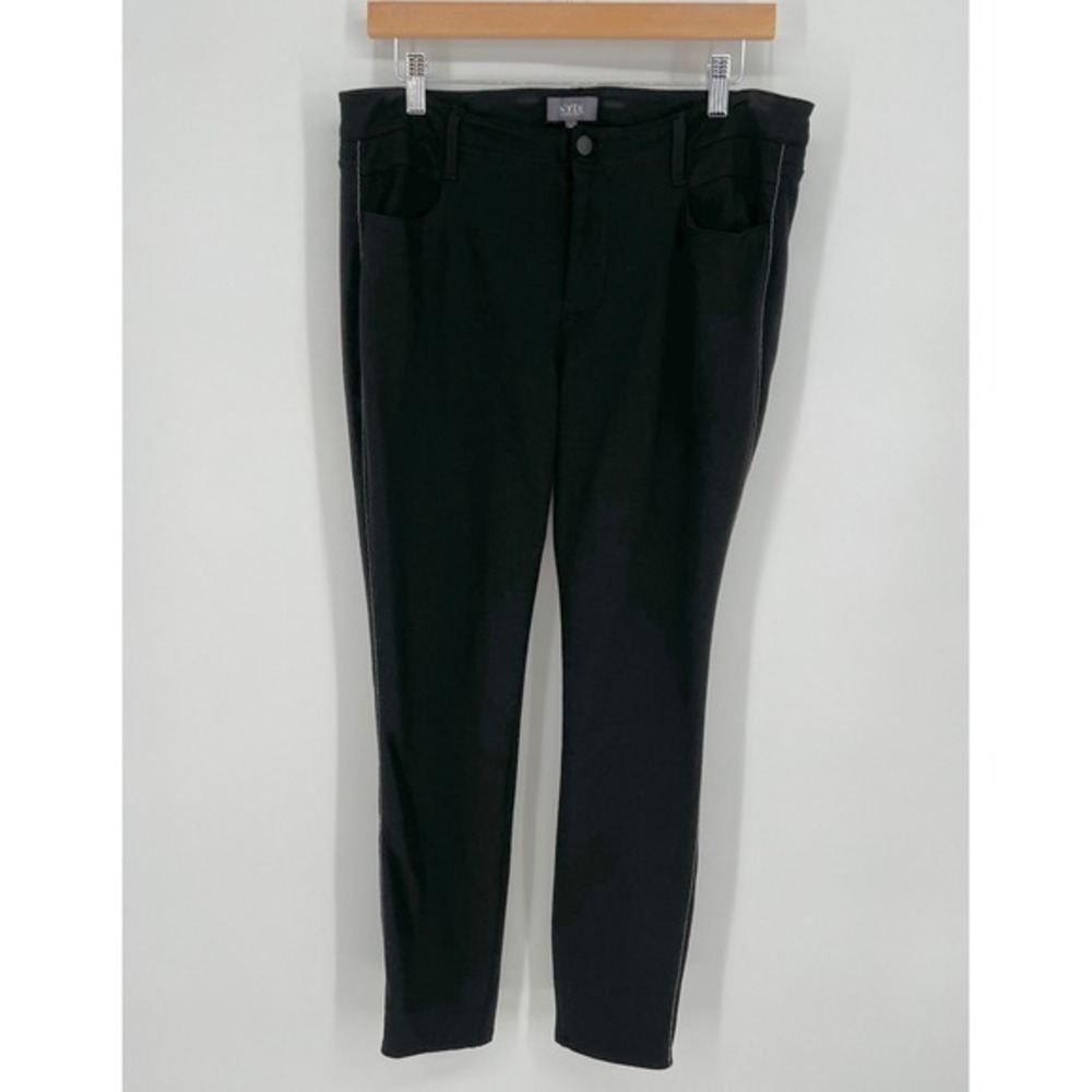 NYDJ Womens Ponte Knit Stud Detail Skinny Pant Size 10 Black Lift Tuck Edgy Goth